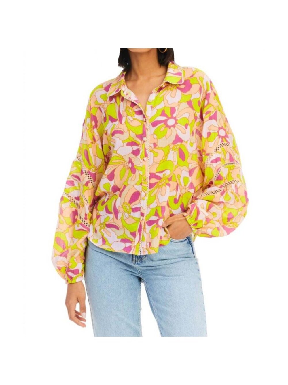 Allison New York Lilian Blouse in Tropical Flowers Size Large New